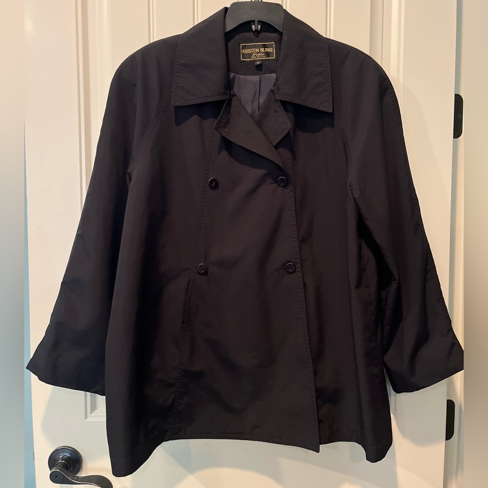 Kristen Blake Black Trench Coat Oversized Medium Made in USA Super Chic On Trend